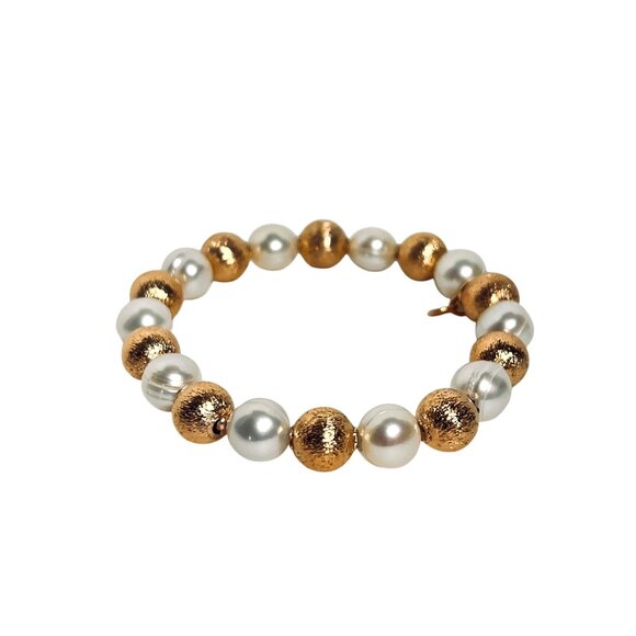 Bronzo Honora Gold Tone And Cultured Pearl Magnetic Bracelet (6260)